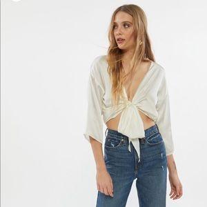 NWOT UO Satin Tie-Front Top